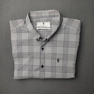 Camisa Father Sons Para Hombres 2XL Vestido Glen Cuadros Elastizado Ajustado Con Botones Manga Larga Foto 1 de 4