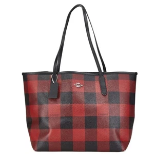 Coach Check Buffalo Plaid Print Handtasche Beuteltasche Tasche C7271 SVS66 schwarz rot Leder W - Bild 1 von 7