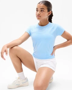 Athleta Mädchen Mini Streifen hellblau Power Up Sport Länge T-Shirt M 8-10 - Bild 1 von 6
