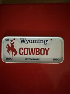Vintage License Plate Wyoming Cowboy Centennial 1890-1990 Cereal States - Picture 1 of 2