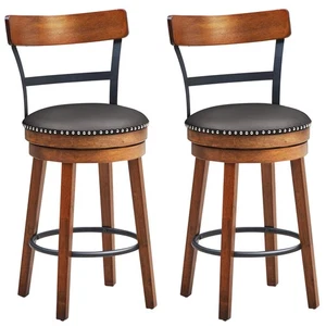 Set of 2 BarStool 25.5" Swivel Counter Height Dining Chair with Rubber Wood Legs - Picture 1 of 12
