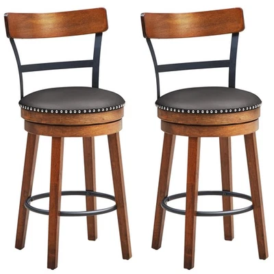 Set of 2 BarStool 25.5" Swivel Counter Height Dining Chair with Rubber Wood Legs - Image 1 of 4