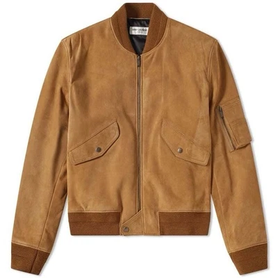MINT Saint Laurent YSL Suede MA-1 Bomber Jacket Tobacco Brown Size EU 56 - Image 1 of 4