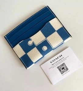 Coach Leather Check Turquoise ID Card Holder BNWT - Picture 1 of 4