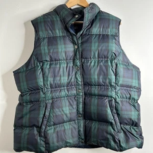 Lands End Puffer Vest Womens 2X Green Navy Tartan Plaid Down Quilted Winter - Picture 1 of 10