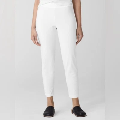Pantalones elásticos lavables de crepé EILEEN FISHER en blanco - L Foto 1 de 4