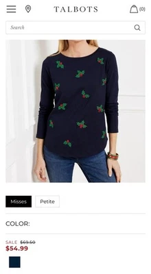 Camiseta Talbots Lentejuelas Acebo Berry Navidad Vacaciones Talla MP-Precio de venta sugerido por el fabricante $70-¡NUEVA SIN ETIQUETAS! Foto 1 de 4