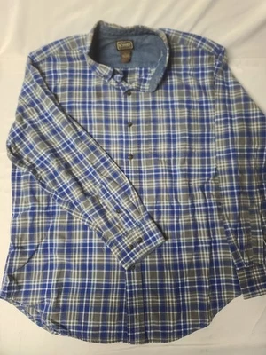 C.E. Schmidt L blue gray white plaid button-down collar flannel cotton shirt - Image 1 of 4