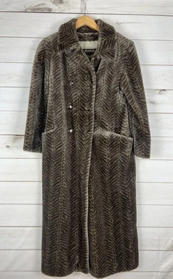 Abrigo Monterey Fashions Mujer Pequeño Marrón Imitación Piel Largo Mob Esposa Hecho en EE. UU. Foto 1 de 4