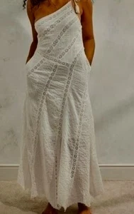 Free People taglia M bianco boho maxi abito monospalla allacciato asimmetrico foderato - Foto 1 di 16