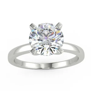 2 Ct Round Cut Simulated Solitaire Diamond Engagement Ring 14K White Gold Over - Picture 1 of 8
