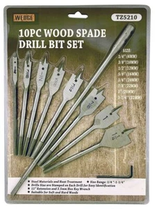 Wood Flat Bit Set Of 10 Pieces For Drilling Holes From 1/4 to 1 1/4 inch - DRILL - Picture 1 of 5