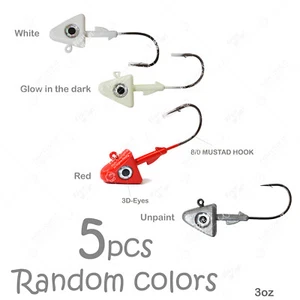 5pcs Random Color mix Fishing 3oz Shad Jig Head 32786 MUSTAD 2x Strong Hook 8/0 - Picture 1 of 10