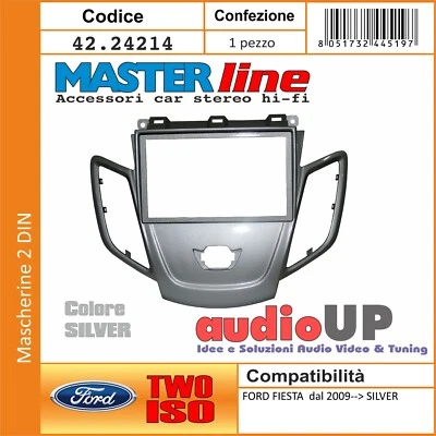 MASCHERINA RADIO 2 DIN FORD FIESTA 2009 IN POI ADATTATORE DUE DIN SILVER LUCIDO - Immagine 1 di 3