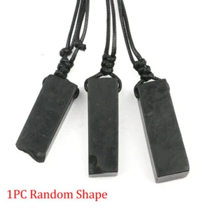 Shungite Pendant Rectangle Necklace Karelian Shungite EMF Protection Grounding - Picture 1 of 13