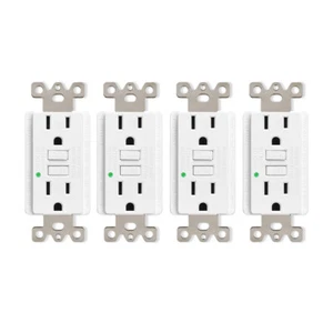 15A Amp GFCI Outlet LED Indicator Ground Fault Circuit Interrupter White x 4PCS - Picture 1 of 9