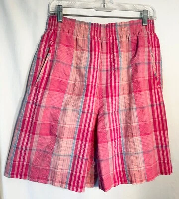 WOMENS SIZE MEDIUM PINK PLAID KORET 2 POCKET ELASTIC WAIST SHORTS - Image 1 of 4