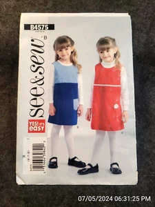 UNCUT-Butterick See & Sew Pattern #B4575-Girl's Jumpers Sizes B (6-7-8) (C6B5) - Picture 1 of 6