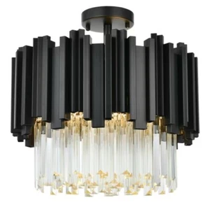 Crystal Flush Mount Chandelier Light Fixture Black Living Dining Room Foyer 16" - Picture 1 of 9