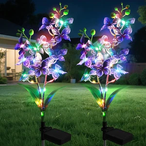 Solar Garden Lights Orchid Flowers Stake Lamp For Yard Outdoor Patio Décor - Picture 1 of 10