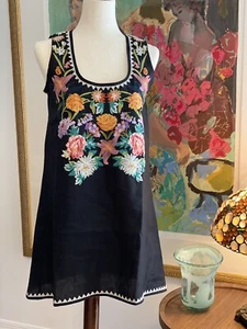 Embroidered Linen Tunic Fashion Forward Designer New $68 Medium And Large Left - Picture 1 of 6