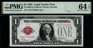 1928 $1 BEAUTIFUL FUNNY BACK PMG CHOICE UNC 64 EPQ United States Note! - Picture 1 of 2
