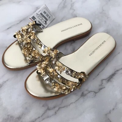 ZARA GOLD FLAT BEADED SLIDE SANDALS SIZE 5 US - Image 1 of 4