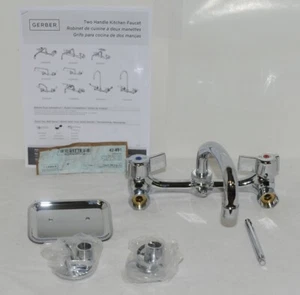 Gerber 42 691 Classics Chrome Two Handle Wall Mount Kitchen Faucet Soap Dish - Picture 1 of 6
