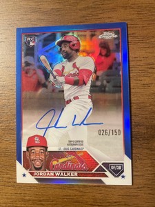 2023 Topps Chrome Jordan Walker Blue Refractor Auto /150 RA-JWA Rookie Cardinals