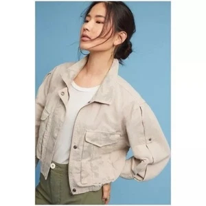 Hei Hei Anthropologie linen blend camouflage cropped oversize jacket medium EUC - Picture 1 of 10