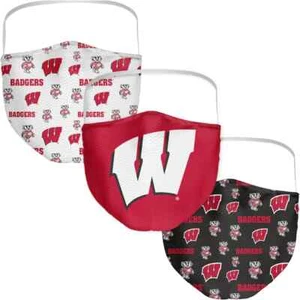 Paquete de 3 Cubierta de Máscara Facial Lavable Resoluble de los Tejones de Wisconsin con Licencia de la NCAA - Imagen 1 de 1