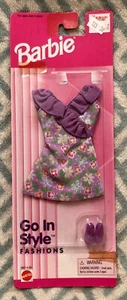1996 BARBIE GO IN STYLE FASHIONS PURPLE DRESS FLOWERS SHOES 68014-94 NRFP - Picture 1 of 5