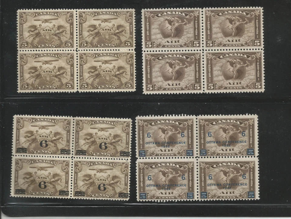 Canada # C 1-4, Unused blocks of 4. F/VF, VF, OG, LH & NH. CV $ 539.00 - Image 1 of 1