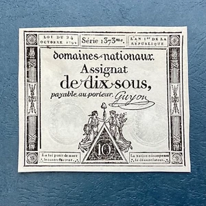 ~1792 France Assignat 10 Sous UNCIRCULATED UNC French Revolution - SALE PRICED - Picture 1 of 2