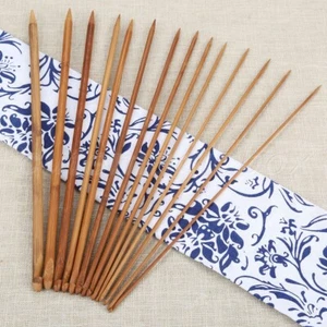 14pcs Bamboo Crochet Hooks Double Tips Fit for Afghan Tunisian Knitting Needles - Picture 1 of 12