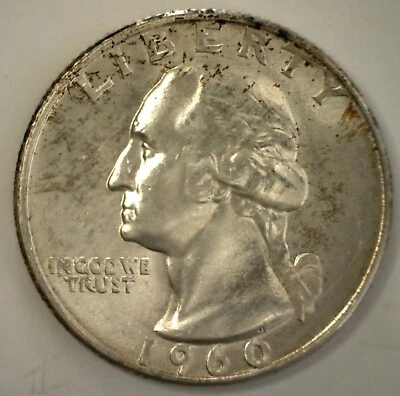 1960 年 D 版美国华盛顿 25 美分银币未流通边缘调色 — 第 1/2 张图片