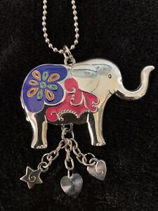 Elephant Keychain Car Charm Ornament Silvertone Multi Lucky Good Luck Heart Star
