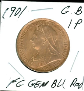 1901 GREAT BRITAIN PENNY FINEST GRADE GEM BU RED * - Picture 1 of 2
