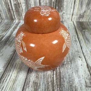 Vintage Neiman Marcus Koi Fish Ginger Jar Vase Orange Made in Hong Kong - Picture 1 of 10