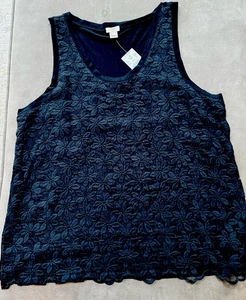 Nuevo J. Camiseta sin mangas Crew Crew forrada cuello redondo encaje negra $58 talla L parte inferior festoneada - Imagen 1 de 7