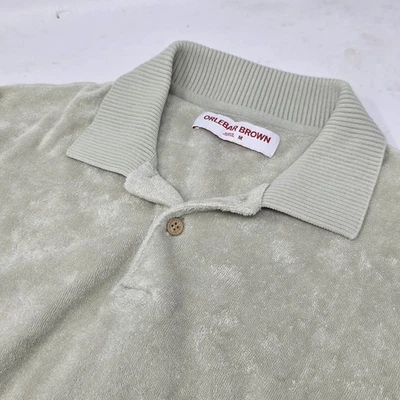 ORLEBAR коричневый махровые полотенца ткани зеленый коротким рукавом рубашка-поло размер средний - Изображение 1 из 4