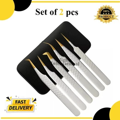 Professional White Gold Eyelash Extension Tweezers set of 6 with Black Case - Image 1 of 4