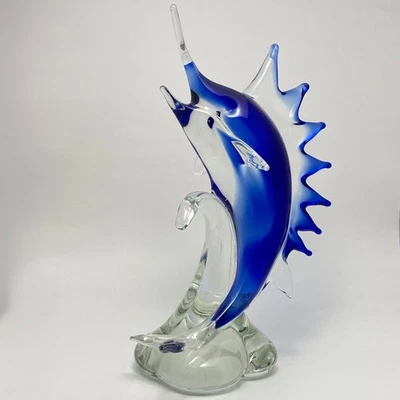 Arte pez espada escultura de vidrio Quinta Avenida cristal pez vela marlín soplado a mano  Foto 1 de 4