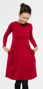 Le Muse rotes Kleid A-Linie Story Damen L Retro Lagenlook Schleifen Stretch minimalistisch - Bild 1 von 11