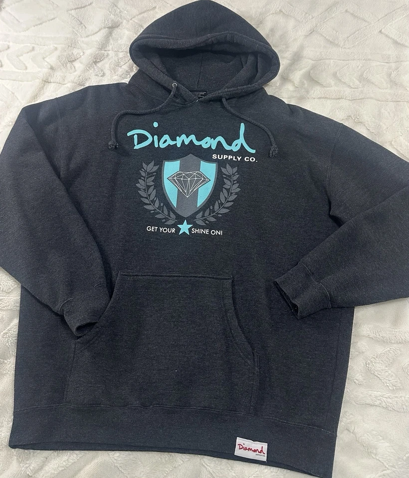 Pulôver com capuz vintage Diamond Supply Co preto logotipo escrita tamanho XL Y2K - Imagem 1 de 4