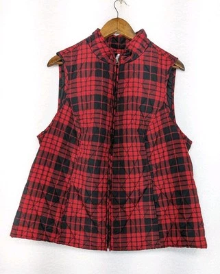 Croft & Barrow Mujeres Chaleco Abombado Sin Mangas Chaqueta Talla 1X Rojo a Cuadros Foto 1 de 4