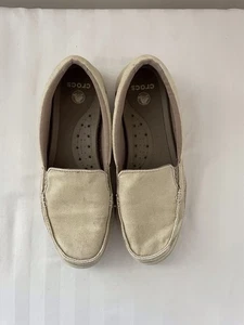 Crocs Halbschuhe Damen Gr. 8 Slipper Bootsschuhe Deck hellbraun leichtes Canvas - Bild 1 von 8