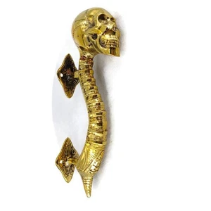 SKULL handle DOOR PULL spine solid BRASS old look vintage style aged 210mm - Picture 1 of 19