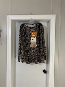Sonthern Stitch Damen T-Shirt Langarm Leopardenmuster Kürbis/Geist XL Neu ohne Etikett - Bild 1 von 6