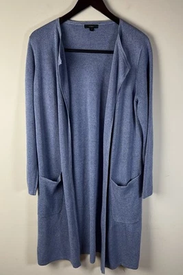 J.Crew Cárdigan Suéter Blazer S Largo Julieta Azul Lino Bolsillos Delanteros Abiertos Foto 1 de 4